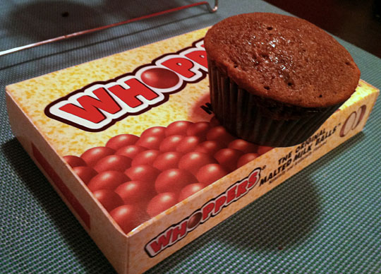 Whoppers and un-iced cupcake