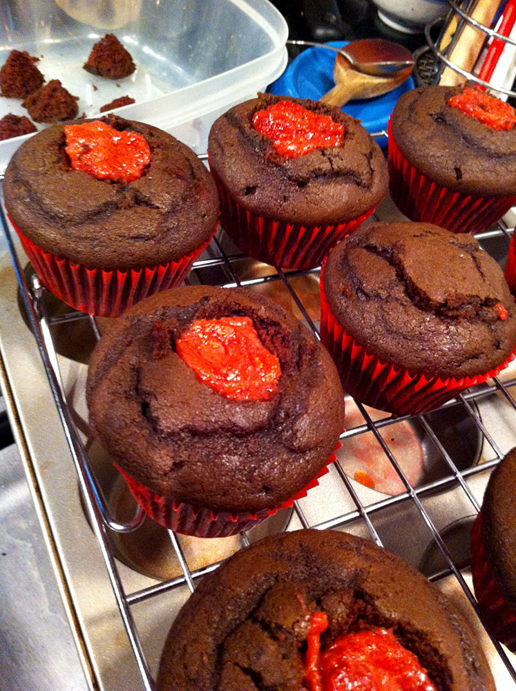 Strawberry-Filled Chocolate Cupcake